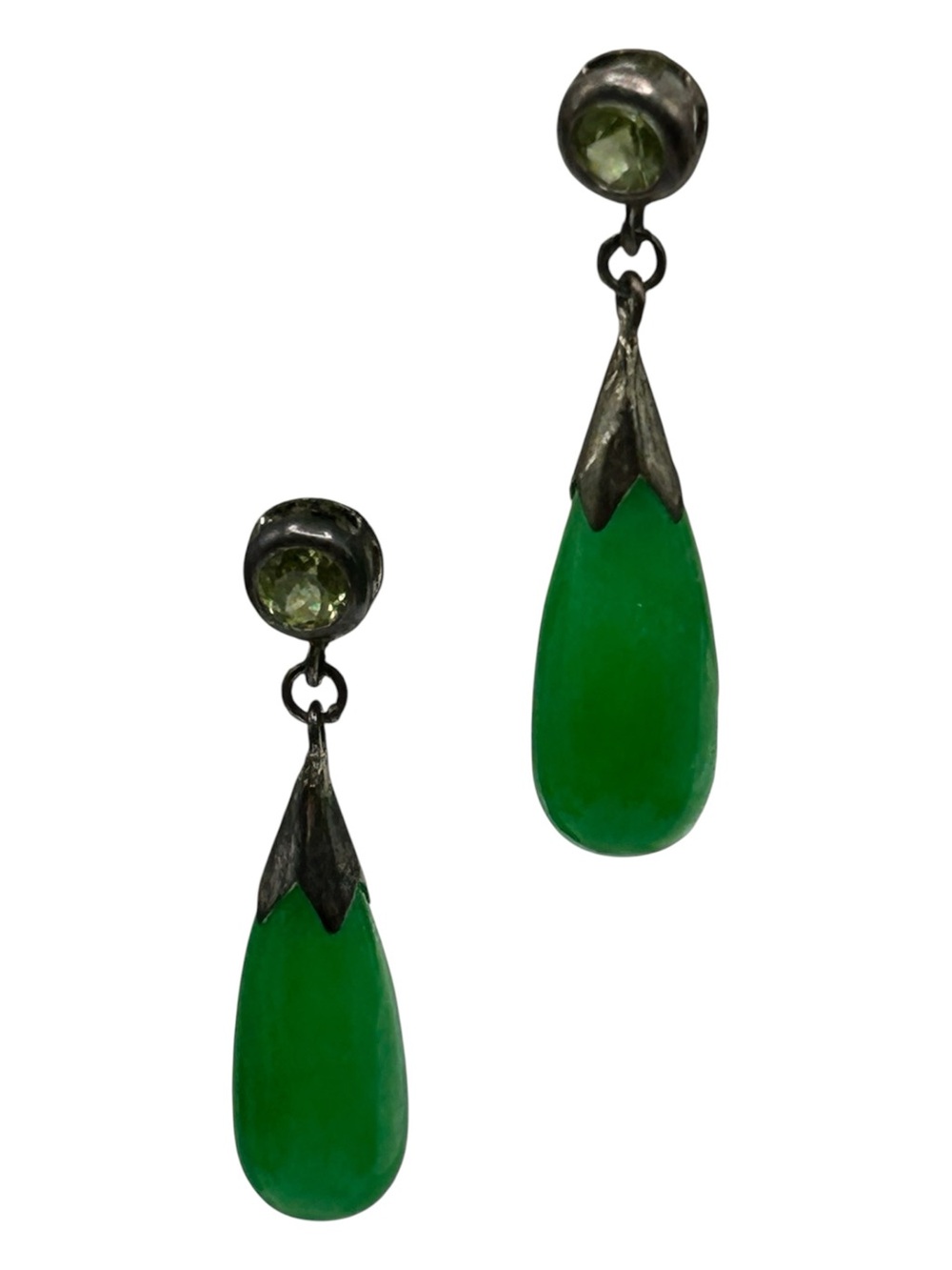 Green Quartz Teardrop and Peridot Sterling Pierced Earrings
